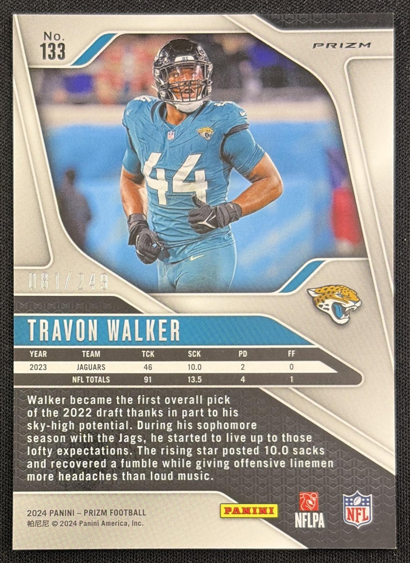 Travon Walker 2024 Panini Prizm Orange /249 Jaguars back