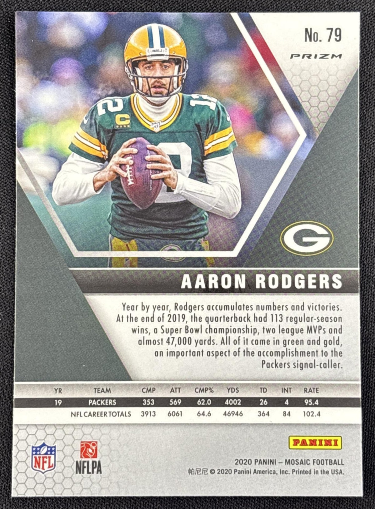 Aaron Rodgers 2020 Panini Mosaic No Huddle Prizm Silver Packers