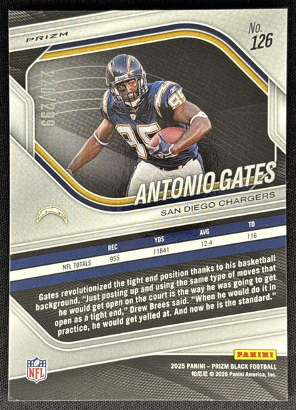 Antonio Gates 2025 Panini Prizm Black Red /299 Chargers Sports Trading Cards