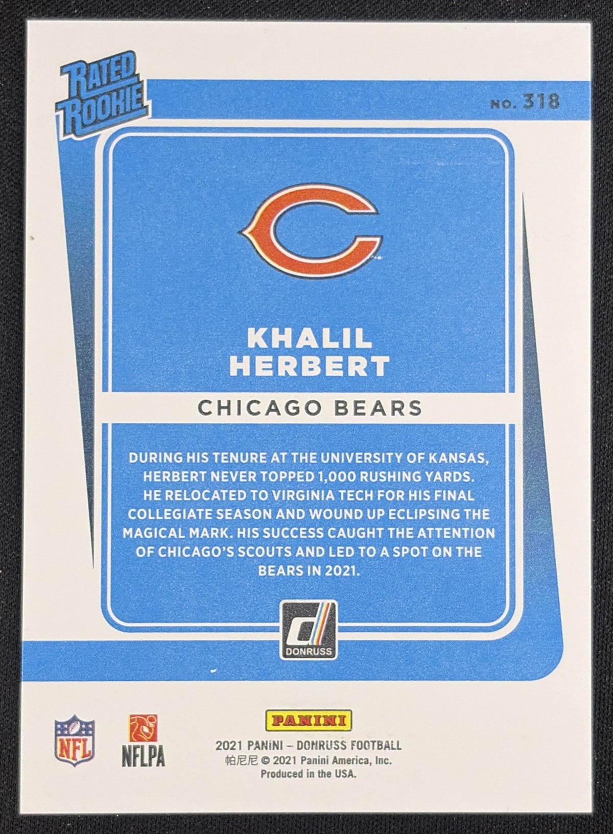Khalil Herbert 2021 Panini Donruss Press Proof Premium Bears