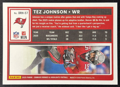 Tez Johnson 2025 Panini Donruss Rookies & Highlights Buccaneers Sports Trading Cards