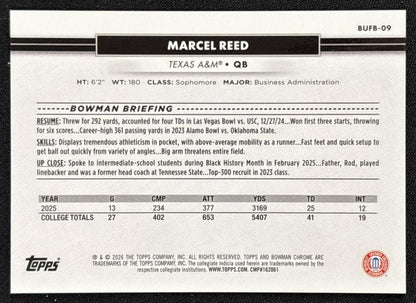 Marcel Reed 2026 Topps NSCC Collection Bowman U Chrome Orange Refractor /25 Sports Trading Cards