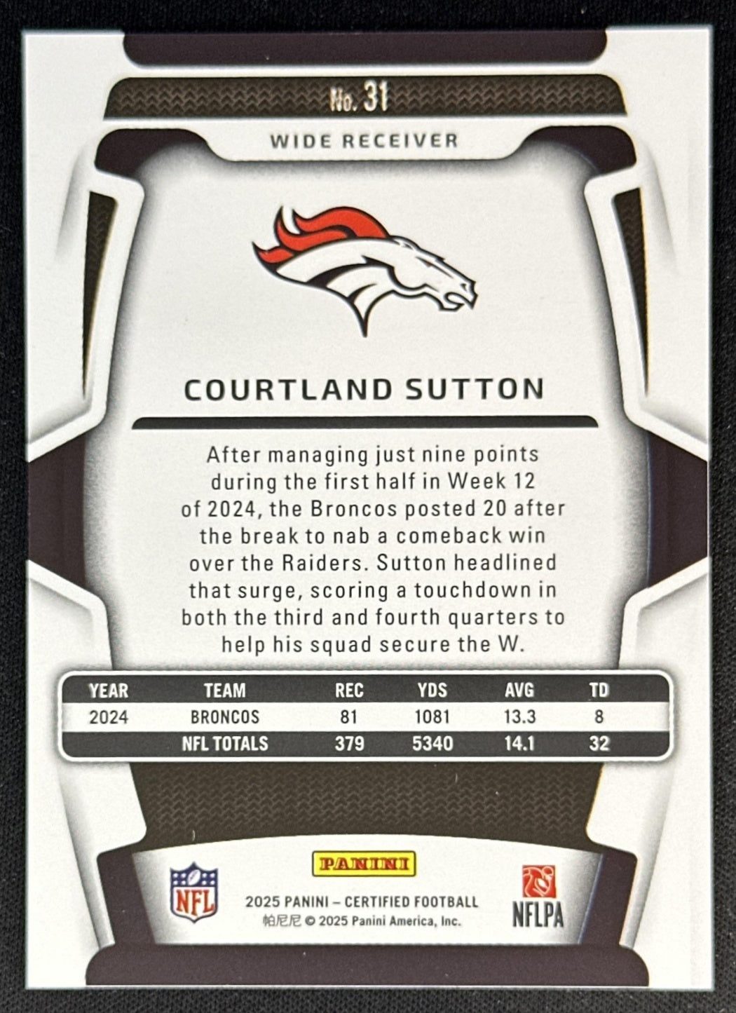Courtland Sutton 2025 Panini Certified Mirror /399 Broncos | Wayne