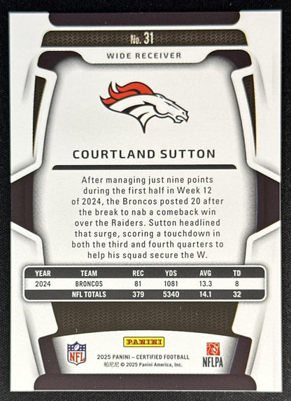 Courtland Sutton 2025 Panini Certified Mirror /399 Broncos Sports Trading Cards