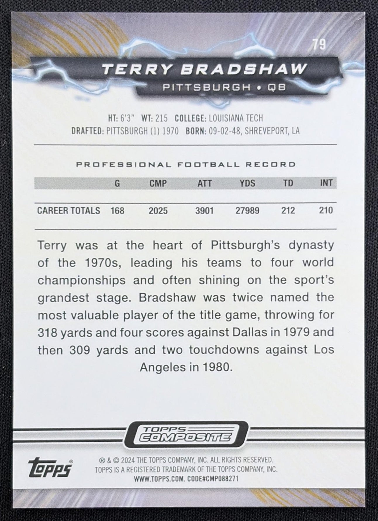 Terry Bradshaw 2023 Topps Composite Resurgence Ruby Surge /199 Steelers