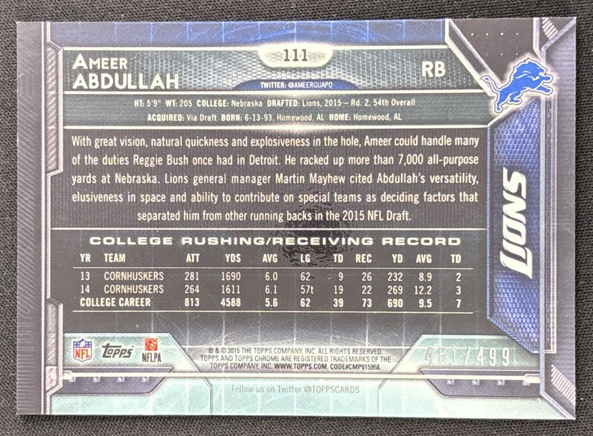 Ameer Abdullah 2015 Topps Chrome Camo Refractor /499 Lions