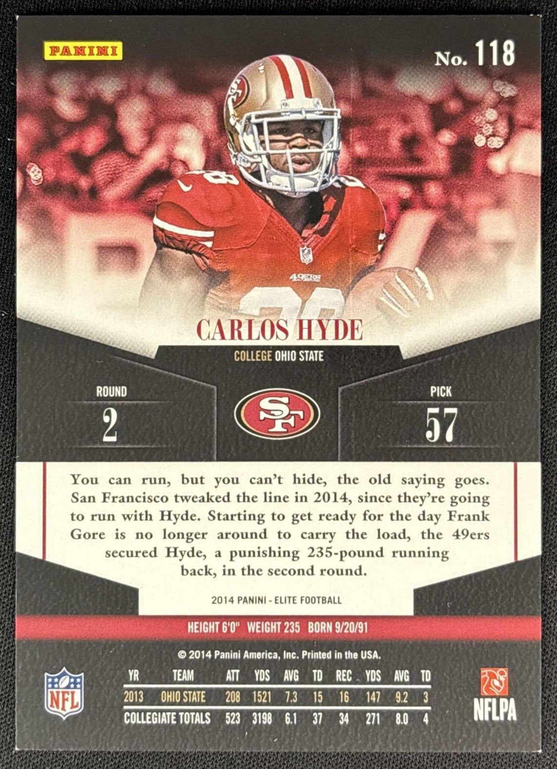 Carlos Hyde 2014 Panini Elite /999 49ers back