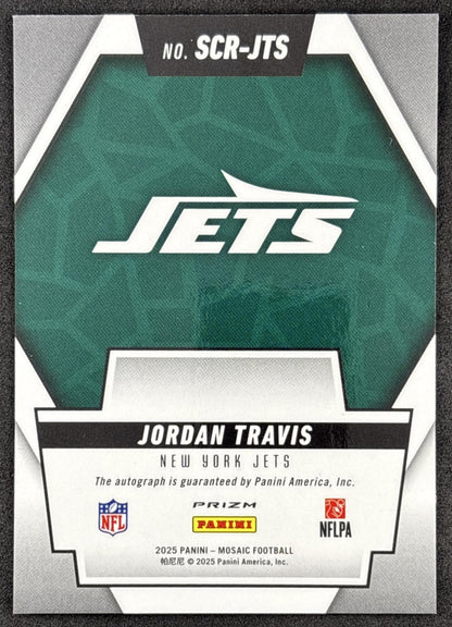 Jordan Travis 2025 Panini Mosaic Scripts Jets back
