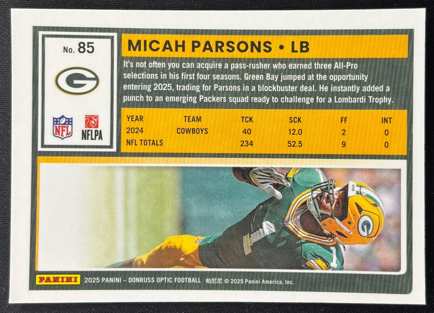 Micah Parsons 2025 Donruss Optic Packers Sports Trading Card
