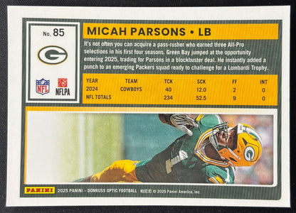 Micah Parsons 2025 Donruss Optic Packers Sports Trading Card