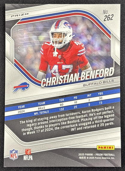 Christian Benford 2025 Panini Prizm Pigskin /180 Bills