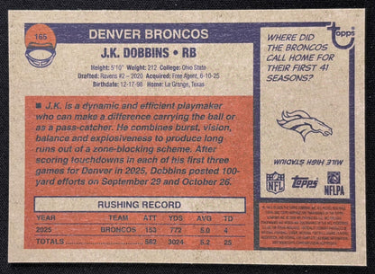 J.K. Dobbins 2026 Topps Heritage Chrome Pink Sparkle Broncos