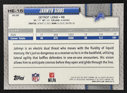 Jahmyr Gibbs 2026 Topps Holiday Hidden Elf Lions Sports Trading Card