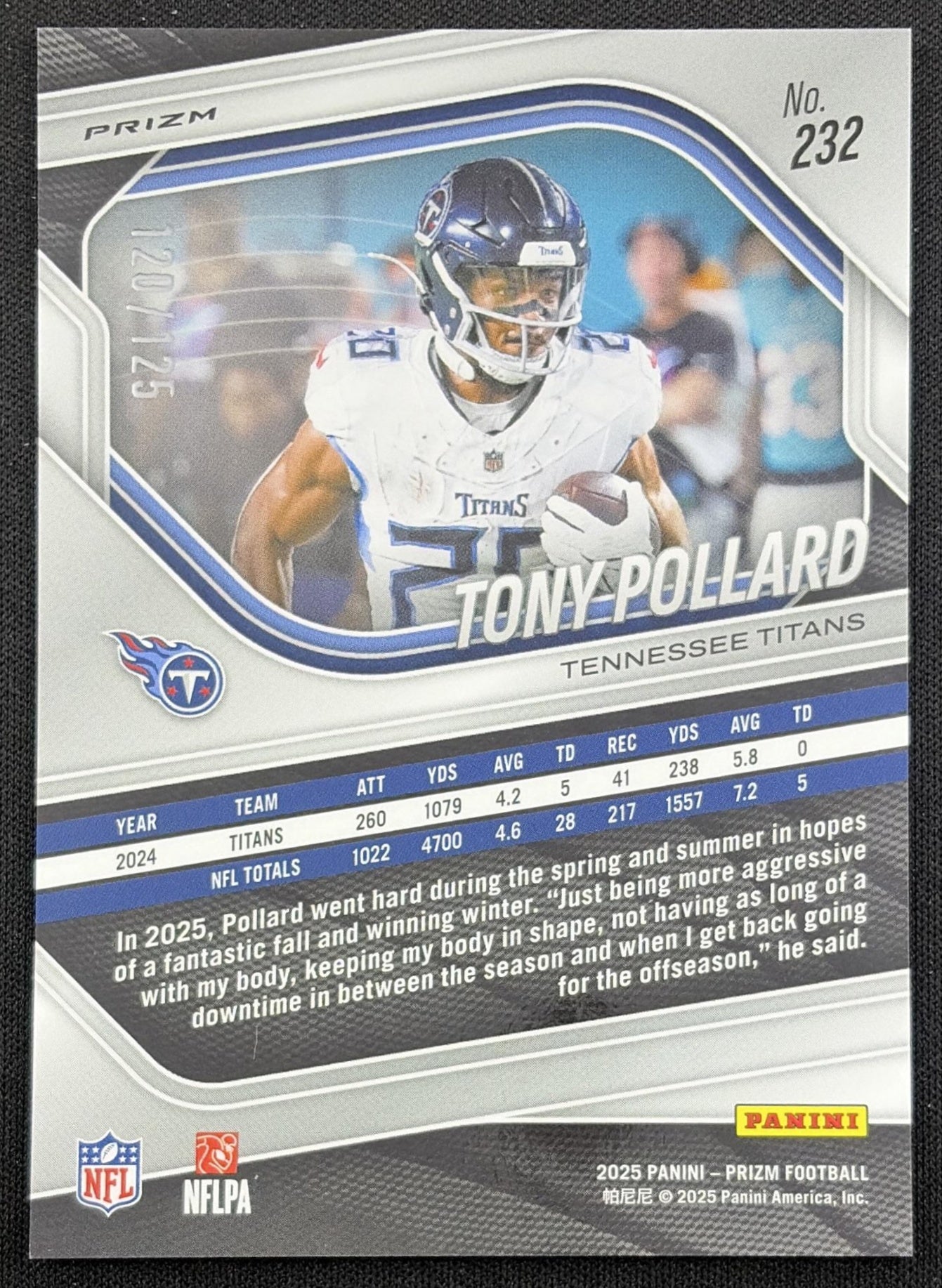 Tony Pollard 2025 Panini Prizm No Huddle Blue /125 Titans Tennessee Titans