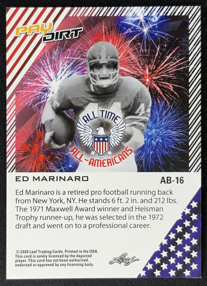 Ed Marinaro 2026 Leaf Paydirt All Time All-Americans Orange /75 back