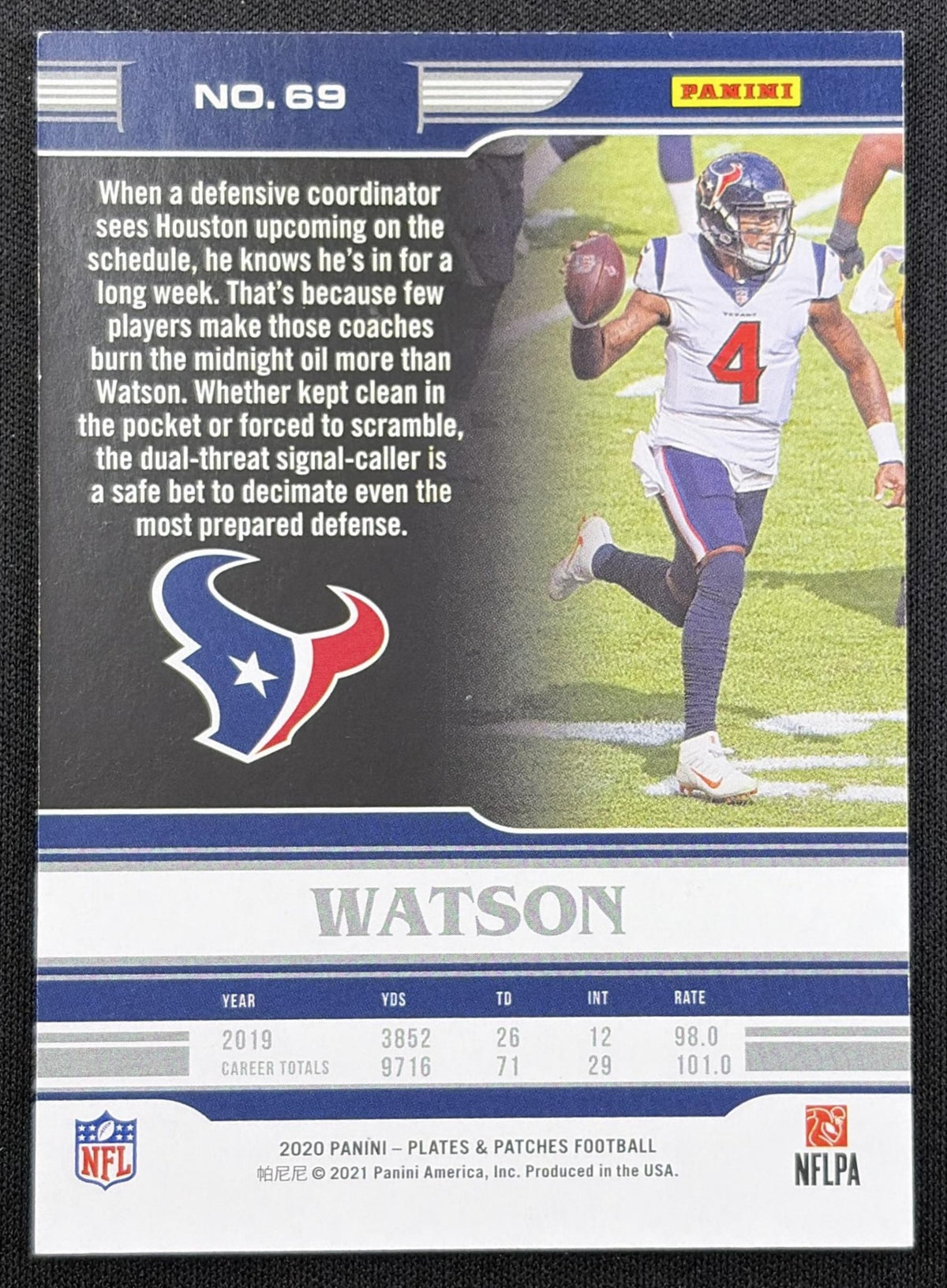 Deshaun Watson 2020 Panini Plates & Patches /70 Texans