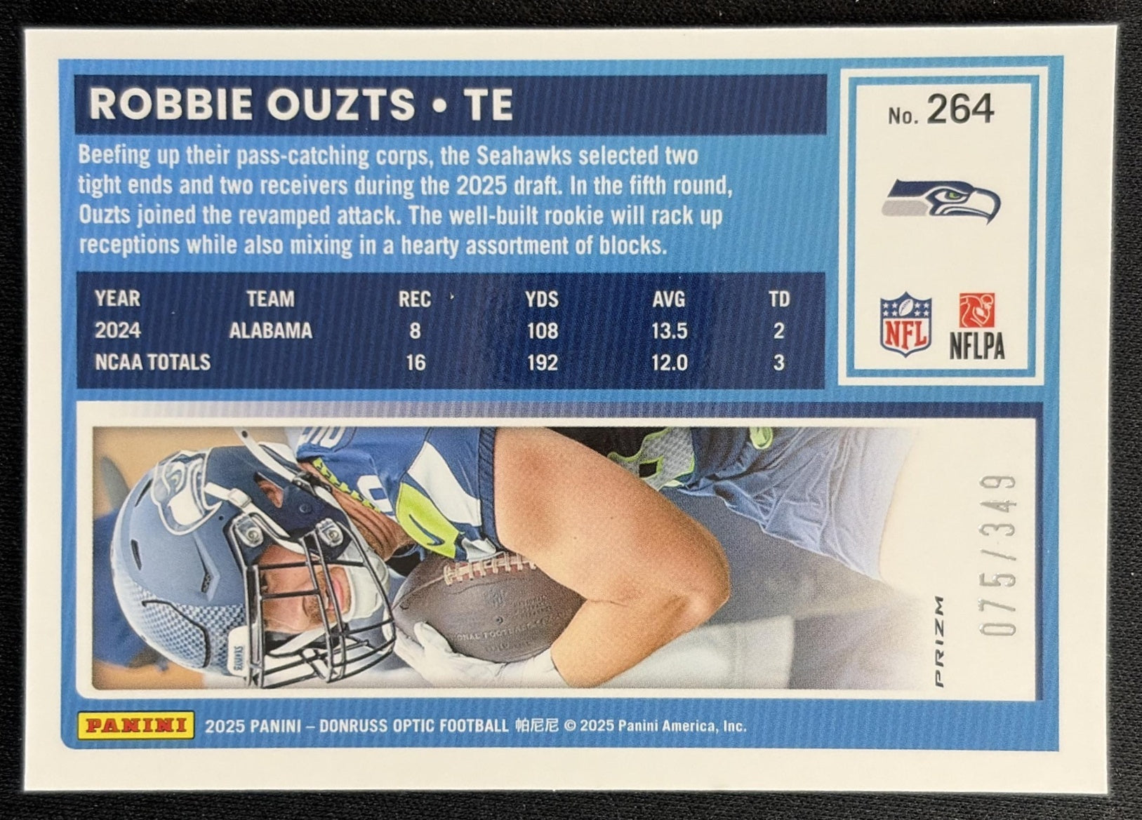 Robbie Ouzts 2025 Panini Donruss Optic Rated Rookie Aqua Prizm /349 Seahawks Sports Trading Cards