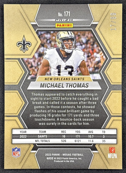 Michael Thomas 2023 Panini Mosaic Blue Mosaic Prizm /99 Saints back