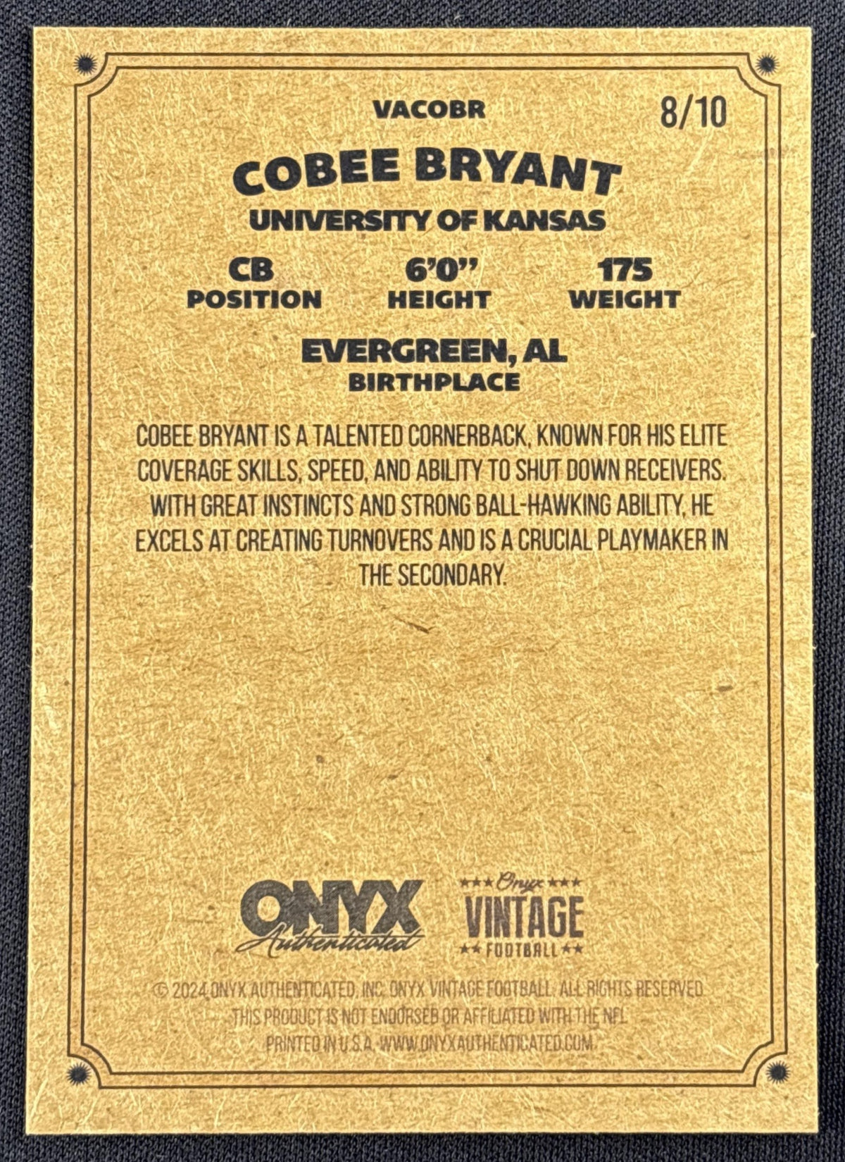 Cobee Bryan Vintage Onyx Black Auto /10