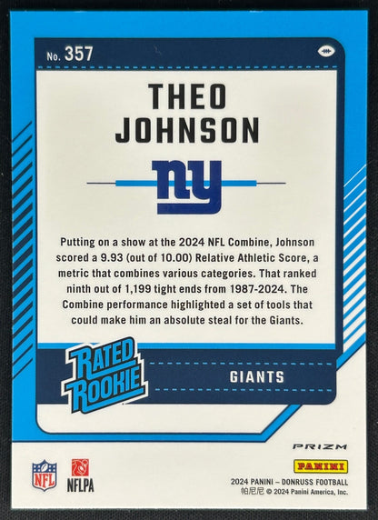 Theo Johnson 2024 Donruss Optic Rated Rookie Preview Pink Giants Sports Trading Cards
