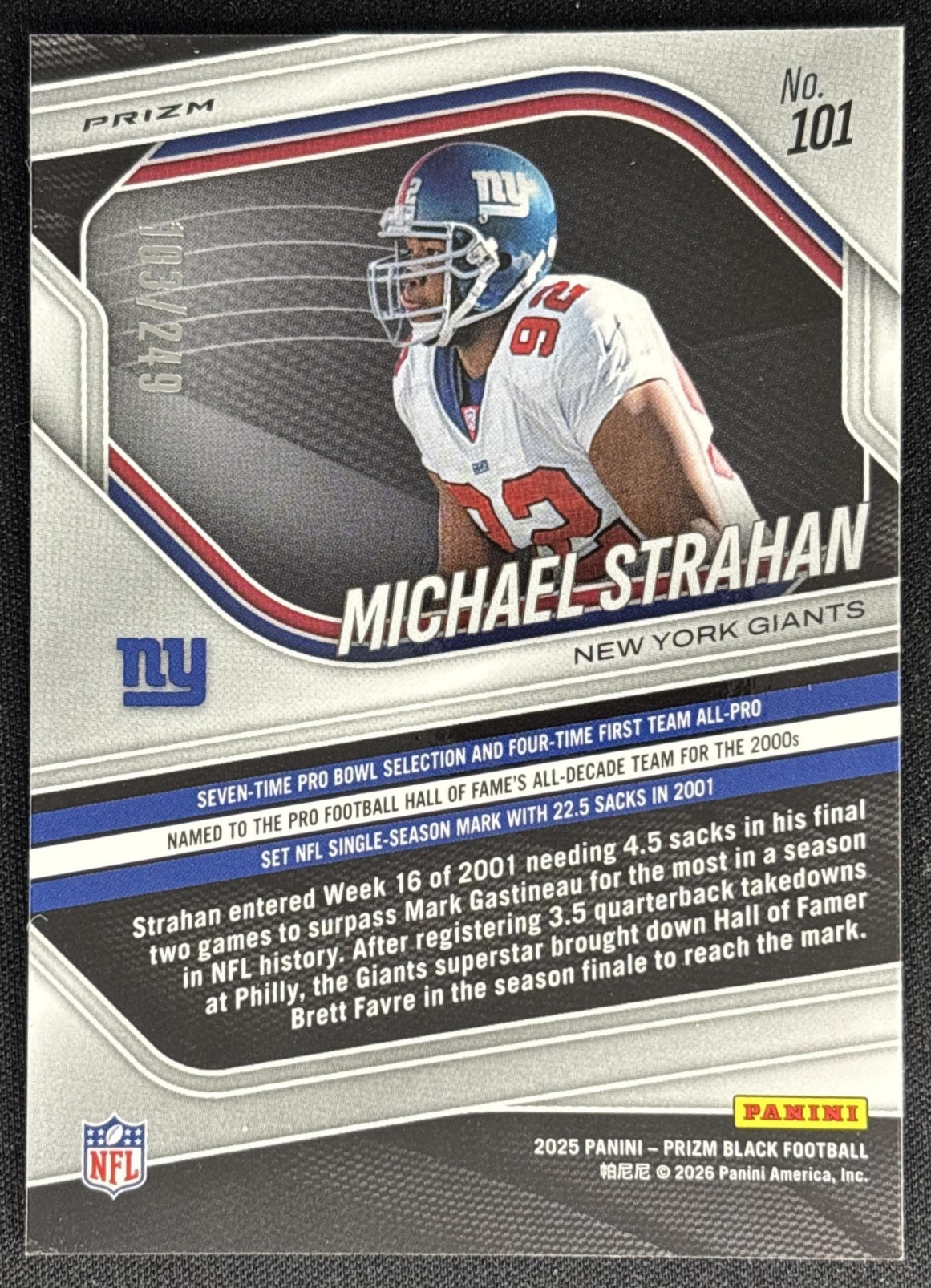 Michael Strahan 2025 Panini Prizm Black Skewed /249 Giants