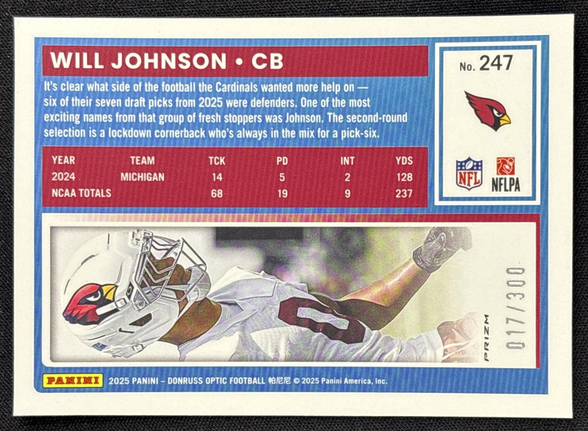 Will Johnson 2025 Panini Donruss Optic Rated Rookie Wave Prizm /300 Cardinals