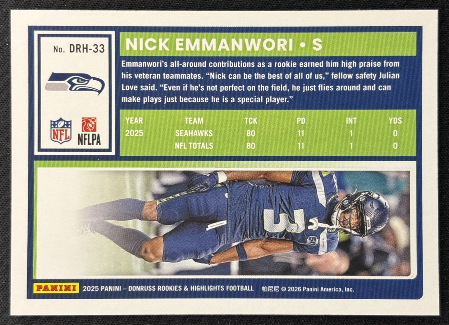Nick Emmanwori 2025 Panini Donruss Rookies & Highlights Seahawks Sports Trading Cards