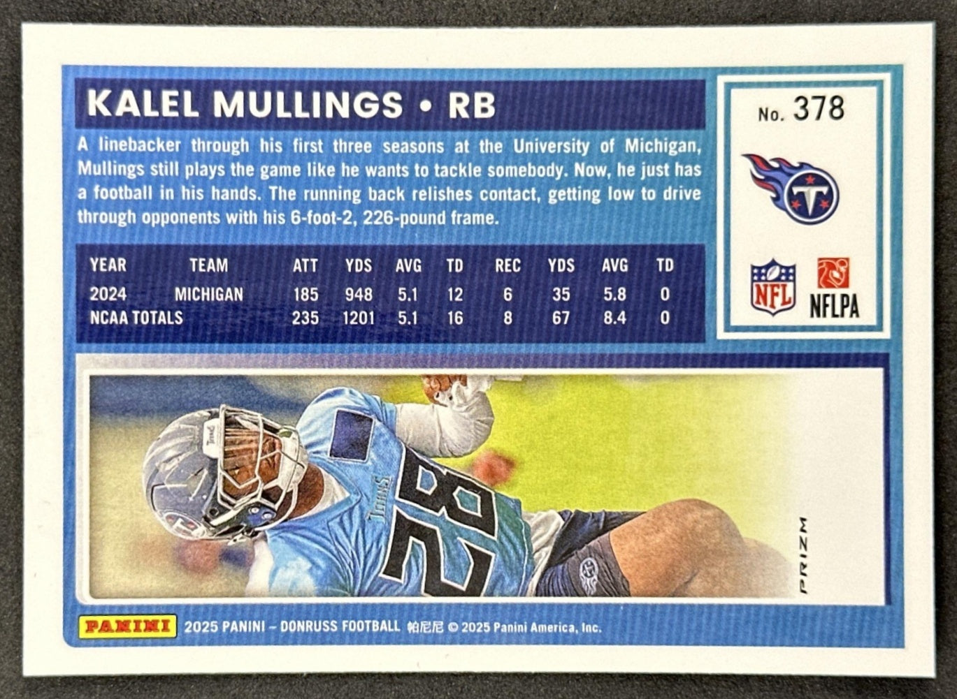 Kalel Mullings 2025 Donruss Optic Rated Rookie Preview Red Wave Titans back sports trading card
