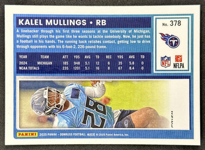 Kalel Mullings 2025 Donruss Optic Rated Rookie Preview Red Wave Titans back sports trading card