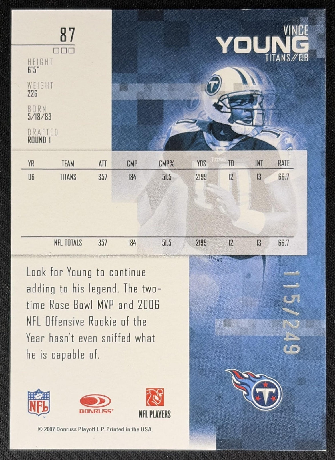 Vince Young 2007 Rookies & Stars /249 Titans back