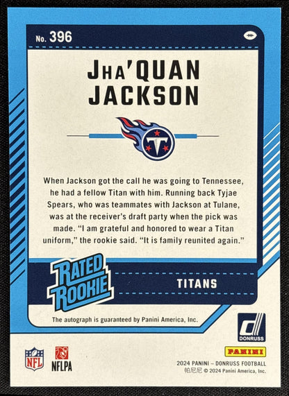 Jha'Quan Jackson 2024 Panini Donruss Rated Rookie Auto Green Titans