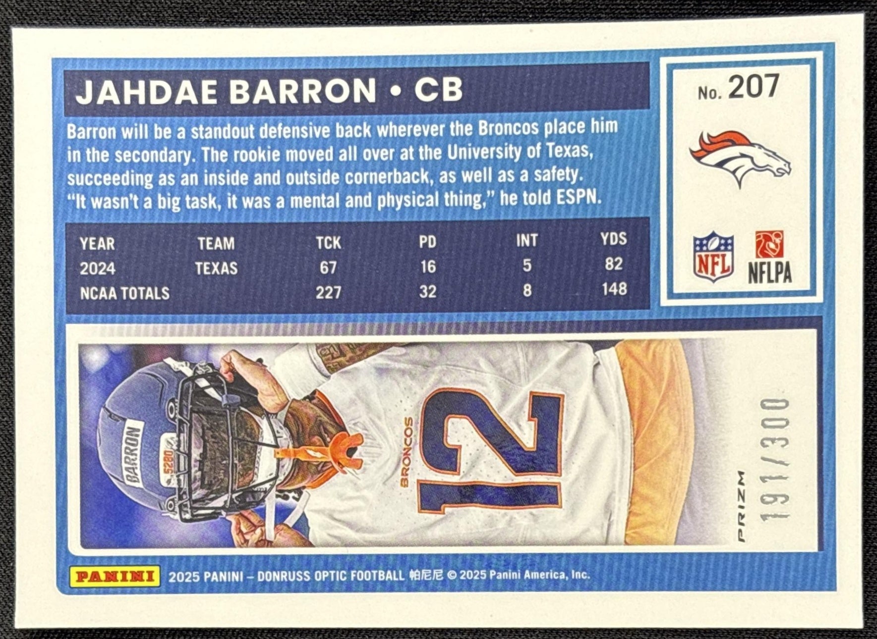 Jahdae Barron 2025 Panini Donruss Optic Rated Rookie Wave Prizm /300 Broncos