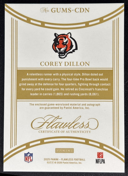 Corey Dillon 2025 Flawless Game Used Memorabilia Signatures Silver /25 Bengals Sports Trading Cards