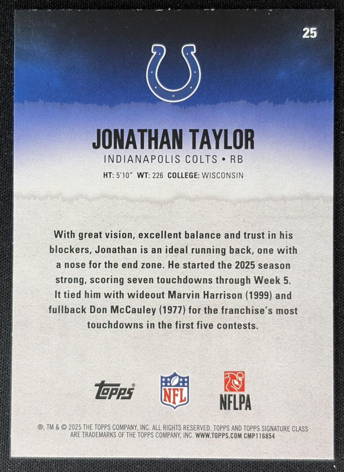 Jonathan Taylor 2025 Topps Signature Class Veteran Blue & Yellow Foil Colts Sports Trading Cards