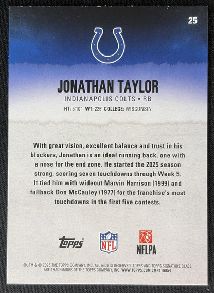 Jonathan Taylor 2025 Topps Signature Class Veteran Blue & Yellow Foil Colts Sports Trading Cards