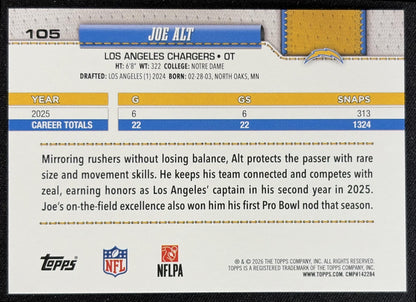 Joe Alt 2026 Topps Sandglitter Chargers back