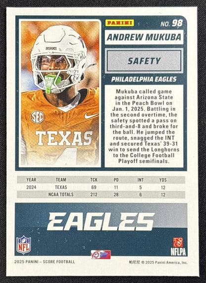 Andrew Mukuba 2025 Panini Score Rookies Ellipse /399 Eagles