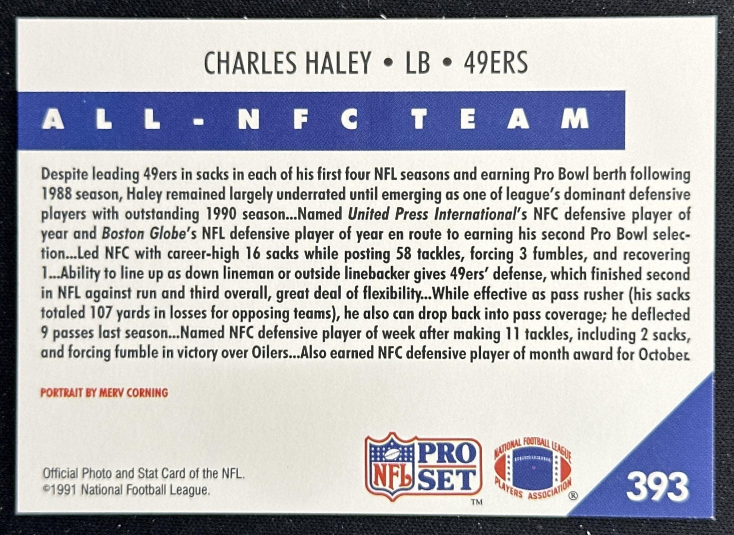 Charles Haley 1991 Pro Set 49ers back