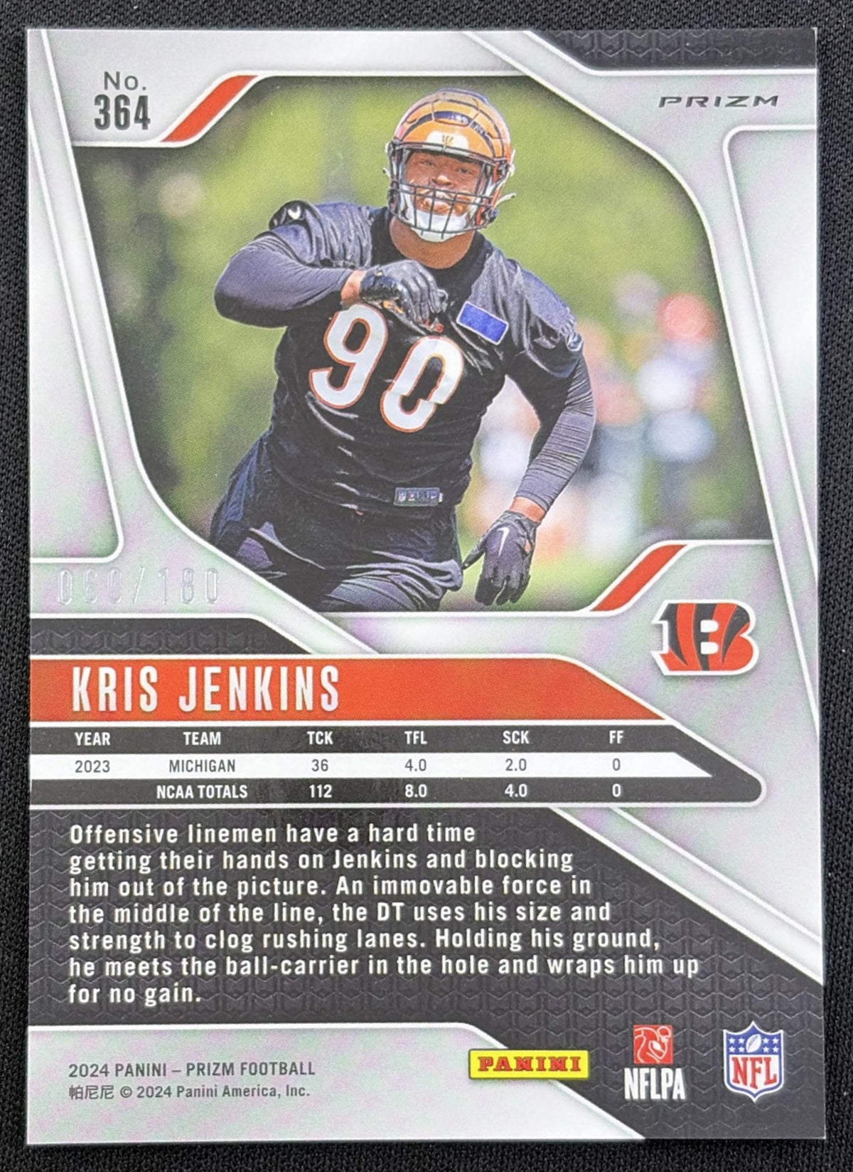Kris Jenkins 2024 Panini Prizm Hyper /180 Bengals back