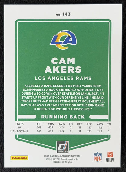 Cam Akers 2021 Panini Donruss Press Proof Premium Rams Sports Trading Card
