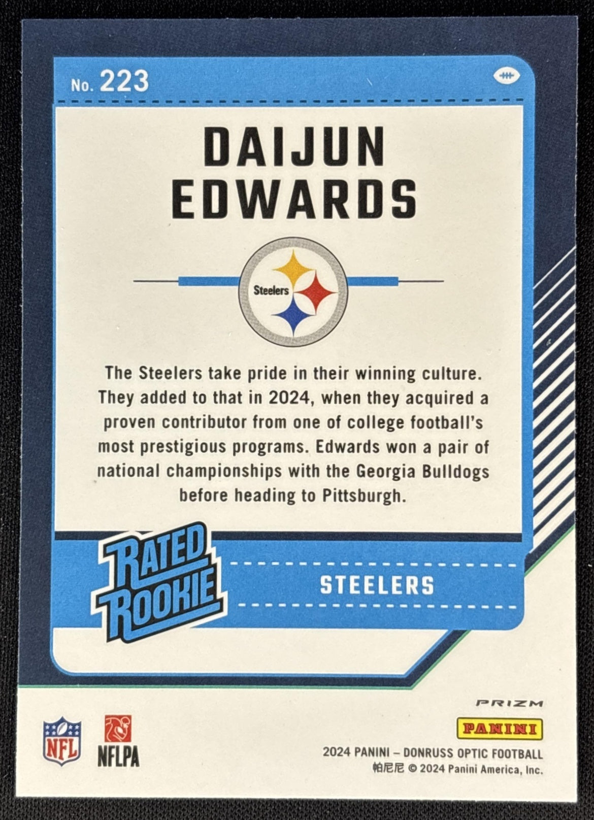 Daijun Edwards 2024 Panini Donruss Optic Green Velocity Steelers