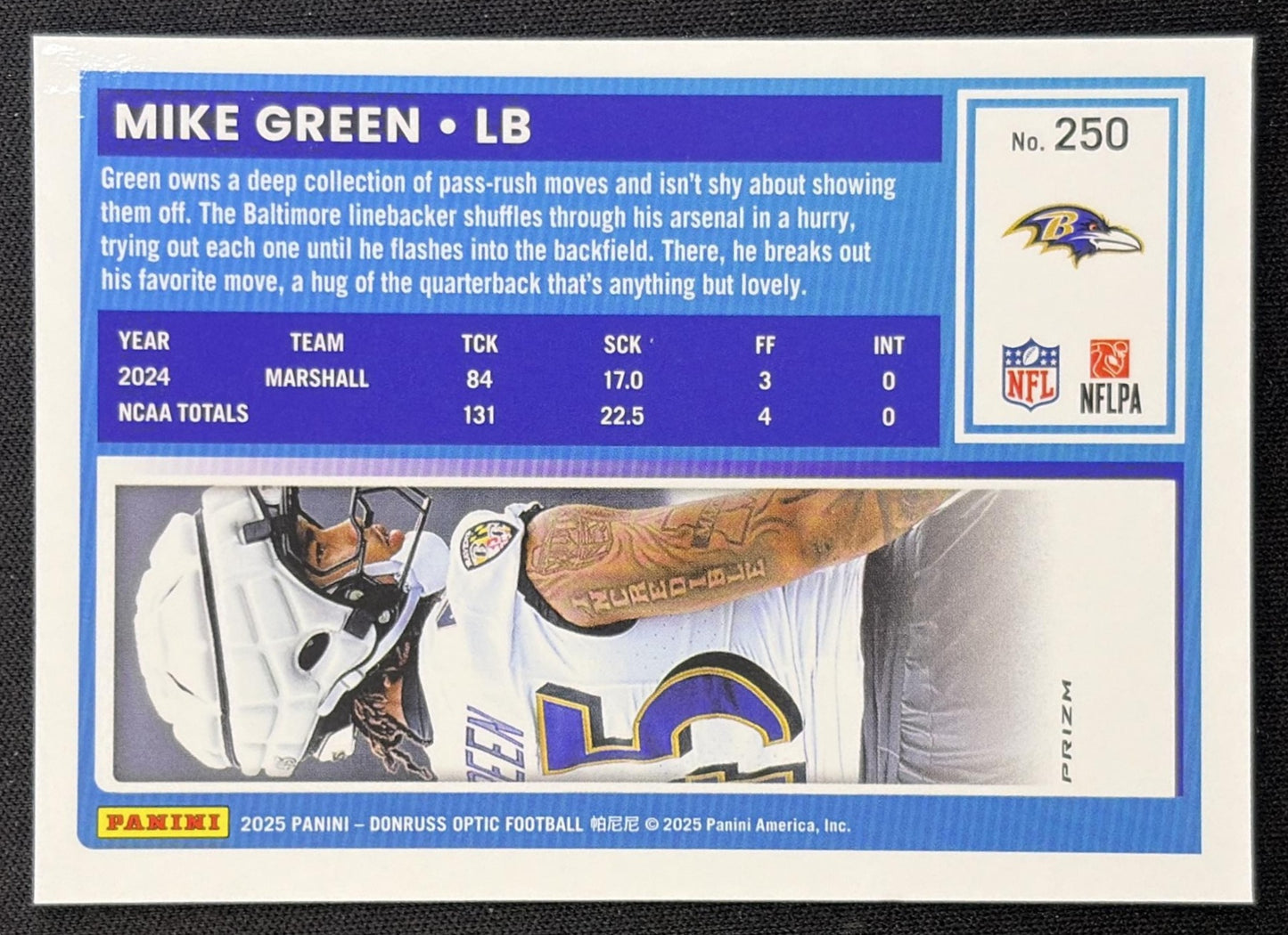 Mike Green 2025 Panini Donruss Optic Rated Rookie Green Velocity Prizm Ravens