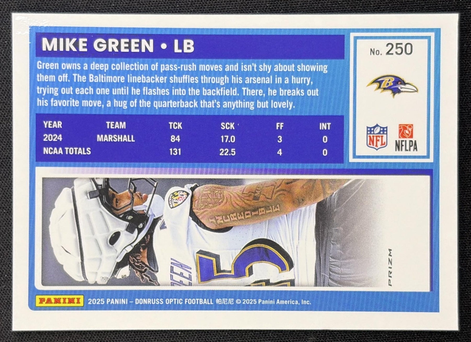 Mike Green 2025 Panini Donruss Optic Rated Rookie Green Velocity Prizm Ravens