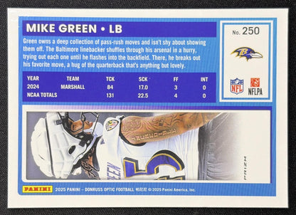 Mike Green 2025 Panini Donruss Optic Rated Rookie Green Velocity Prizm Ravens