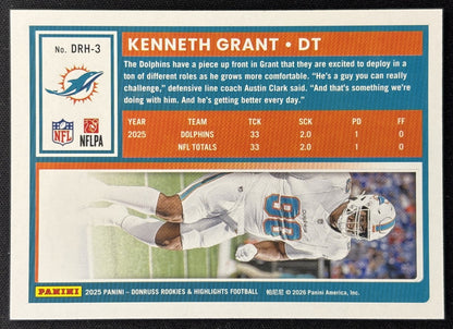 Kenneth Grant 2025 Panini Donruss Rookies & Highlights Dolphins Sports Trading Cards