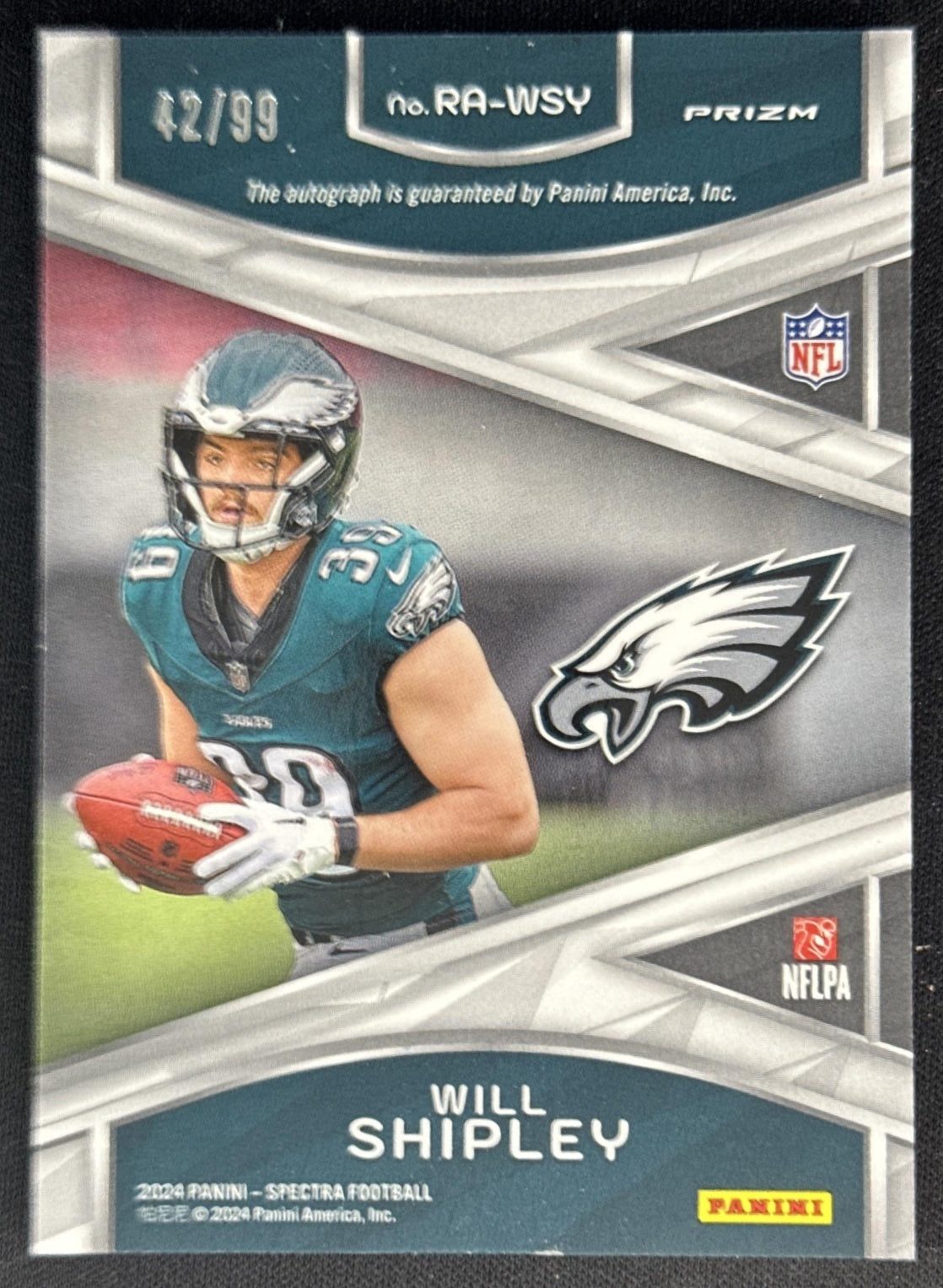 Will Shipley 2024 Panini Spectra Rookie Auto /99 Eagles Sports Trading Cards