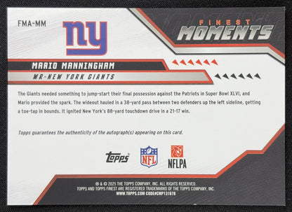 Mario Manningham 2025 Topps Finest Moments Auto Giants