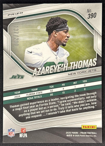 Azareye'h Thomas 2025 Panini Prizm Hyper /200 Jets Sports Trading Cards