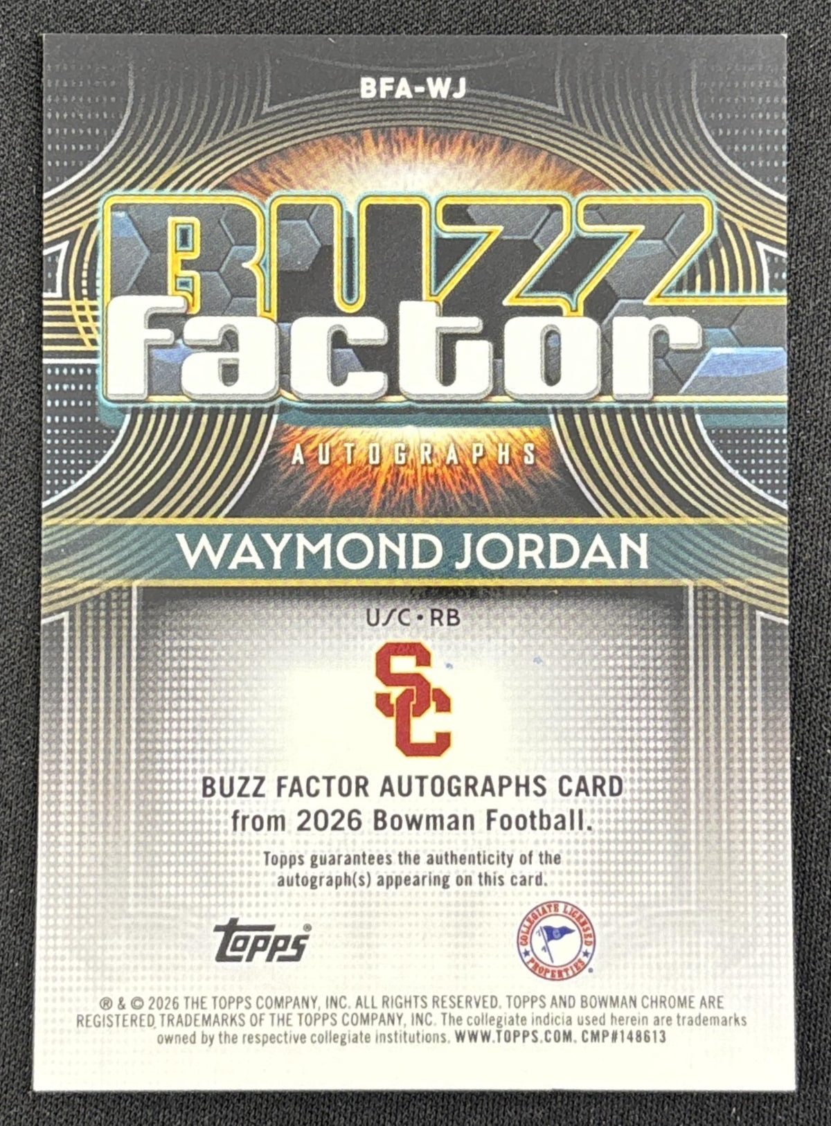 Waymond Jordan 2026 Bowman Buzz Factor Auto Trojans