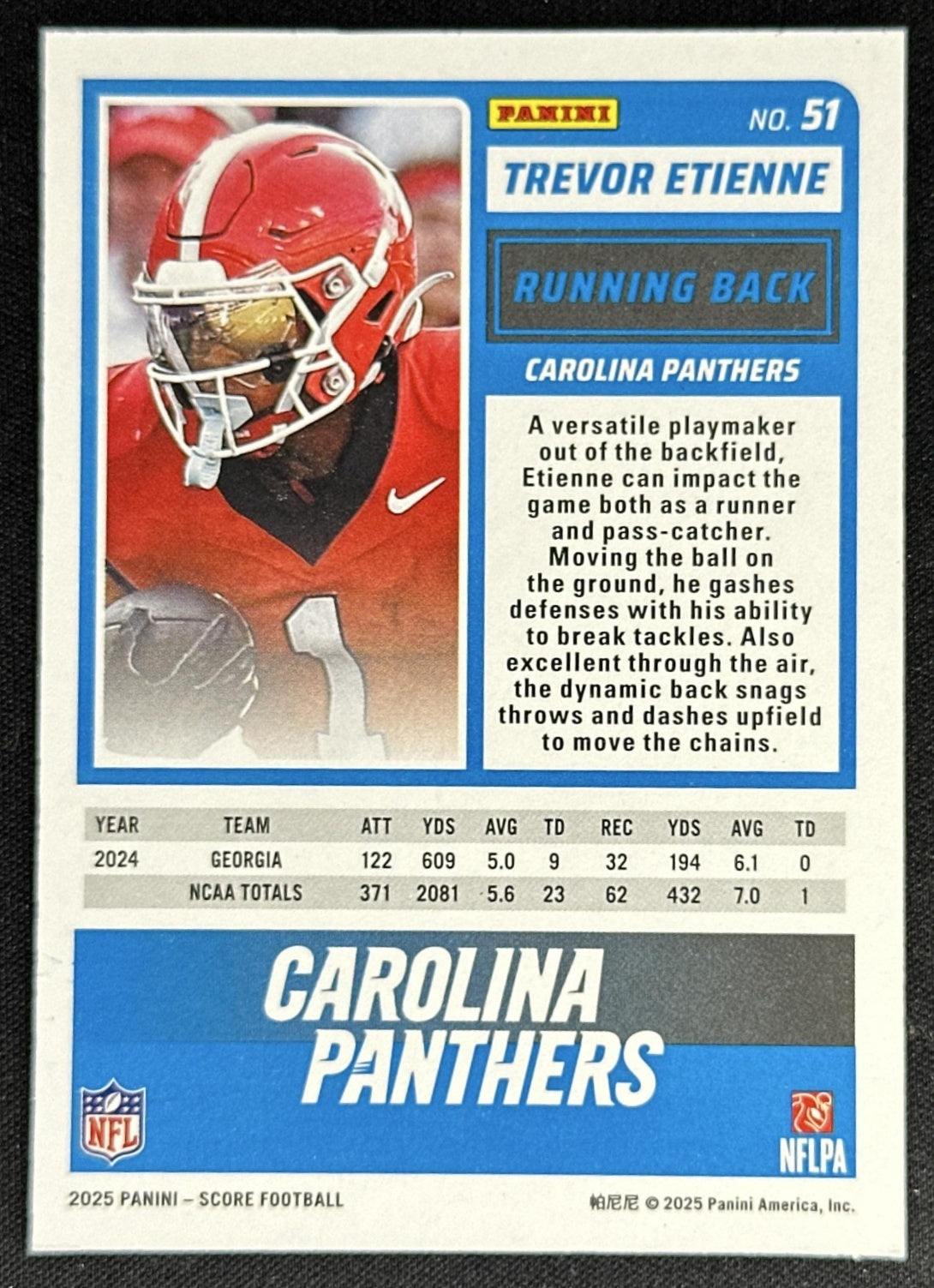 Trevor Etienne 2025 Panini Score Rookies Cubic /185 Panthers